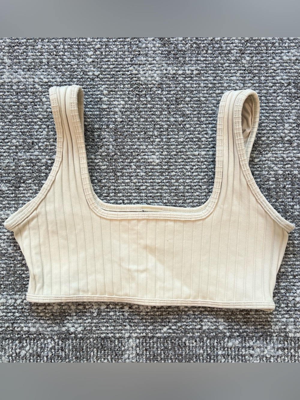 Montce Ribbed Square-Neck Crop Top in Beige